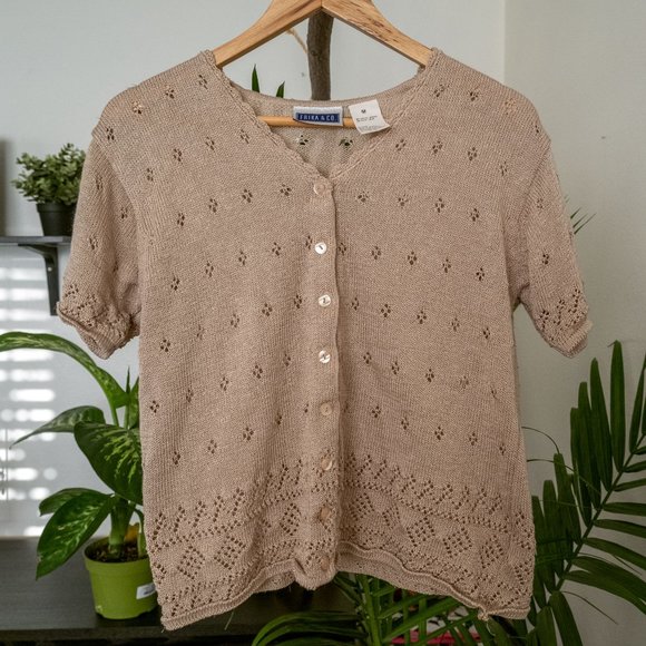 Knit Crochet Short-sleeve Cardigan - Picture 3 of 7